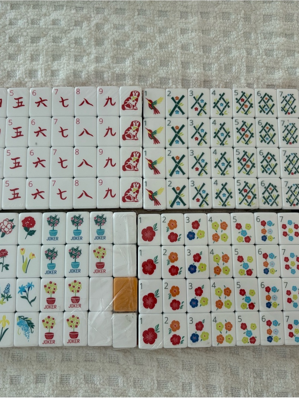 Classic Mahjong Set - Orange Tiles with Red & Multicolor Floral Designs